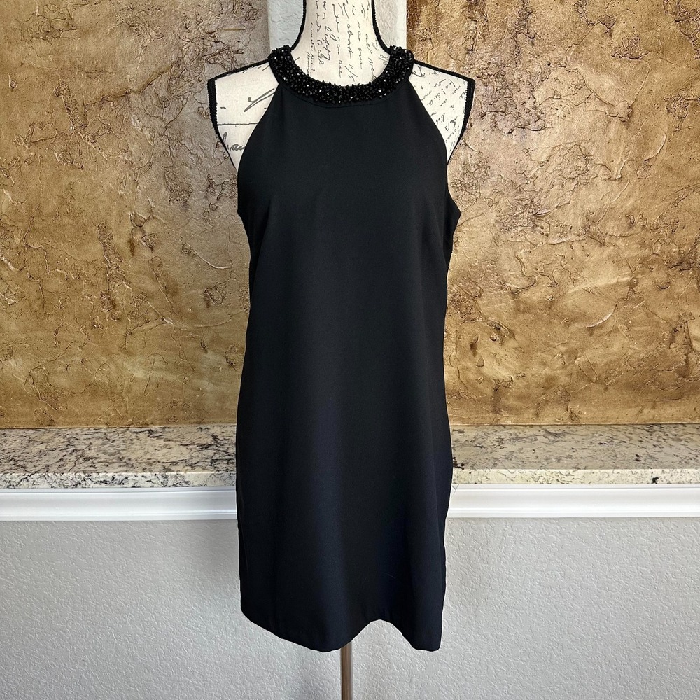 NWT Banana Republic A Line Mini Dress Women 6 Beaded Halter Neckline Party Black